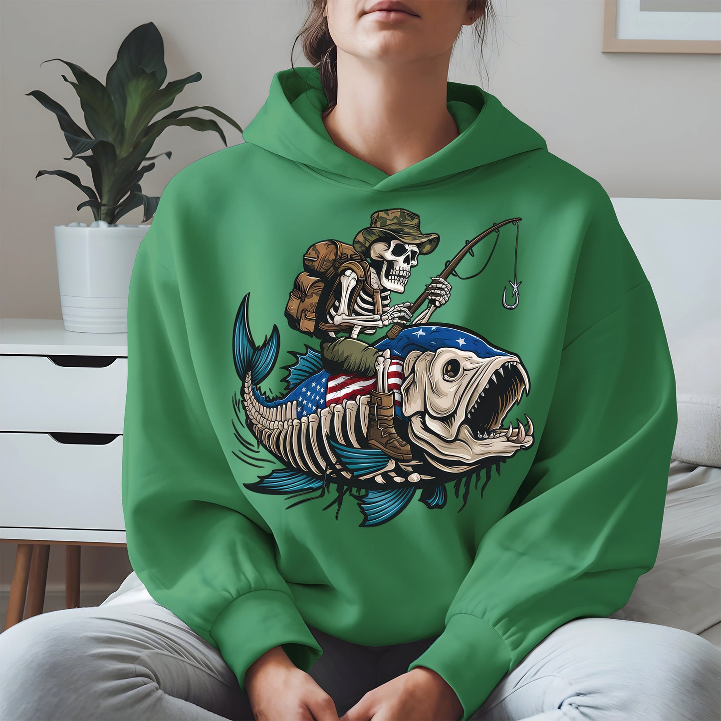 Patriotic Skeleton Fishing Shirt Hoodie Sweatshirt