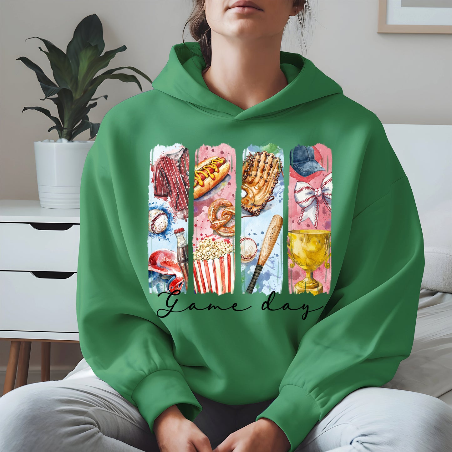 Watercolor Hotdog, Bat & Trophy Baseball Sport Shirt