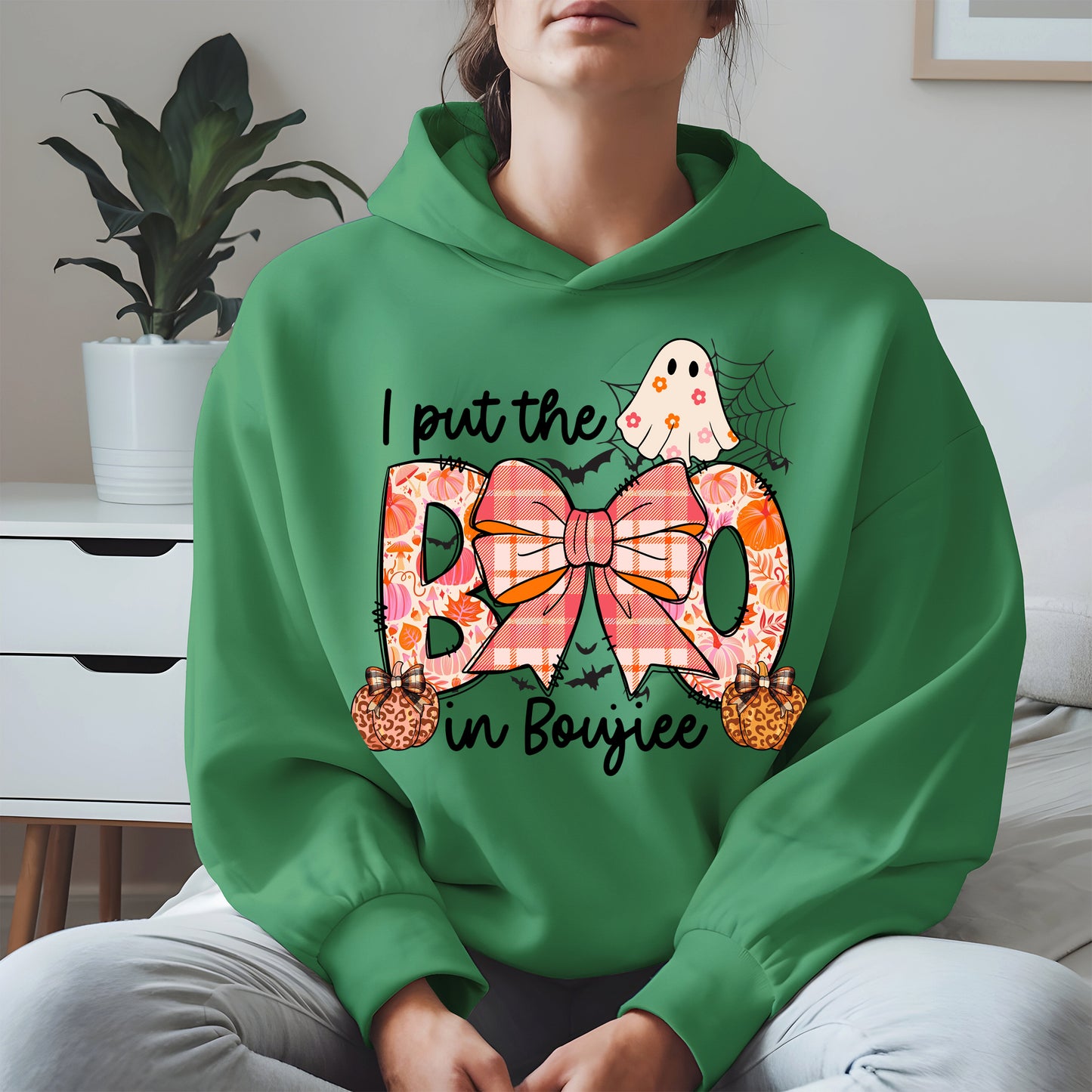 BOO Cute Halloween Shirt Hoodie Sweatshirt with Ghost and Bow