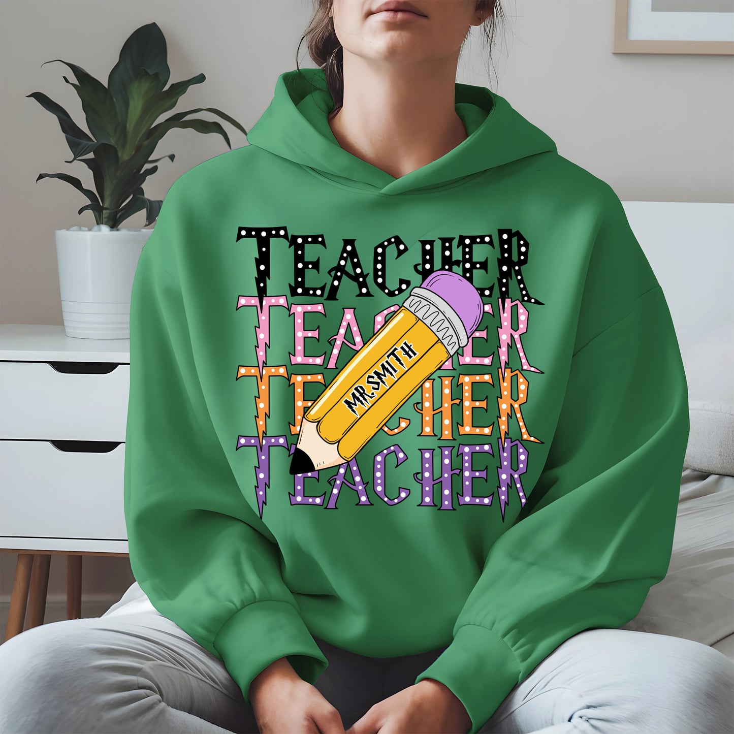 Retro Teacher Shirt with Personalized Pencil Name