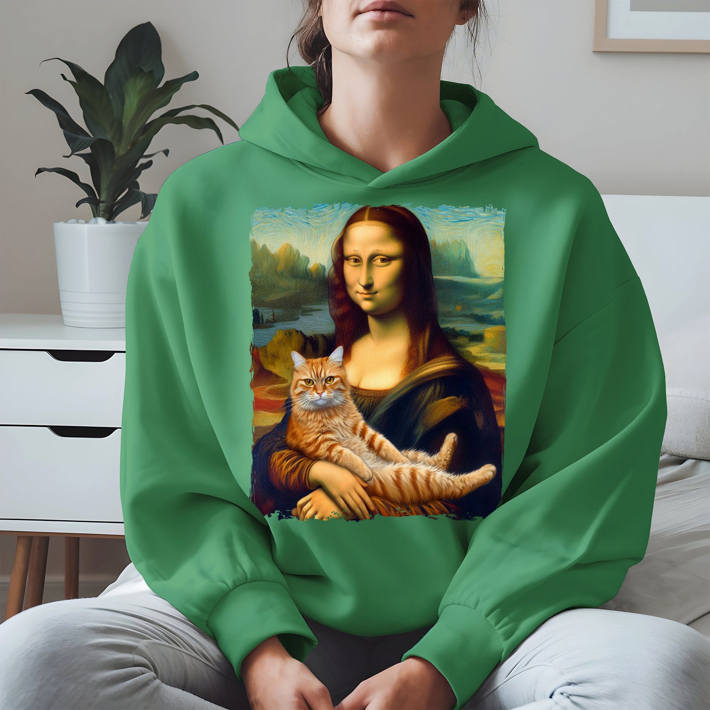 Mona Lisa Holding Orange Cat Shirt Hoodie Sweatshirt