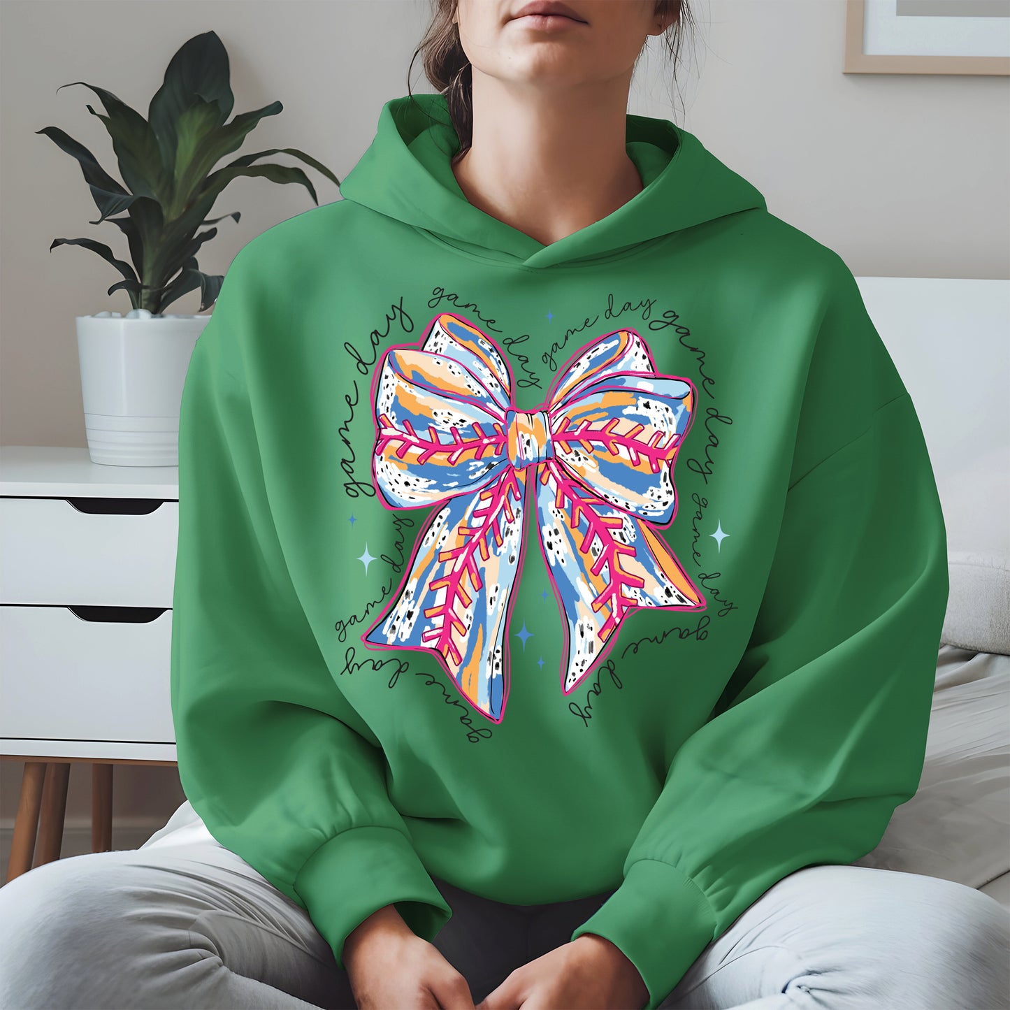 Game Day Bow Shirt Sport Tee Hoodie Sweatshirt for Baseball Fans