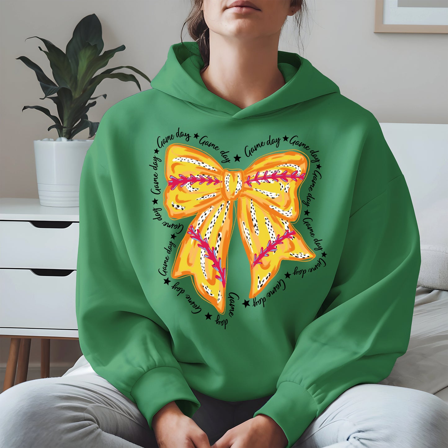 Yellow Baseball Bow Shirt Sport Tee Hoodie Sweatshirt Gift for Fans