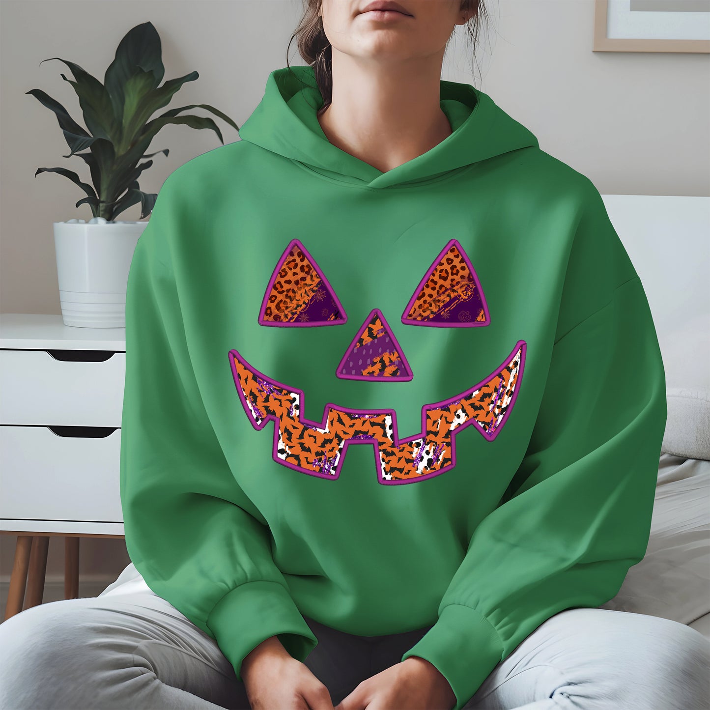 Pumpkin Face Faux Embroidery shirt