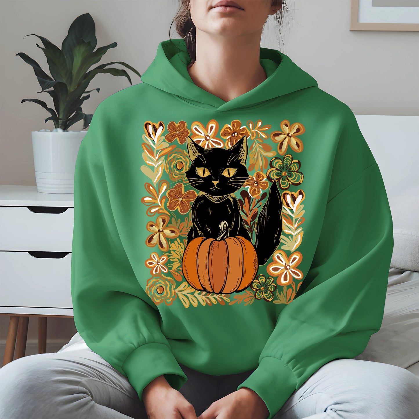 Floral Black cat Pumpkin halloween shirt