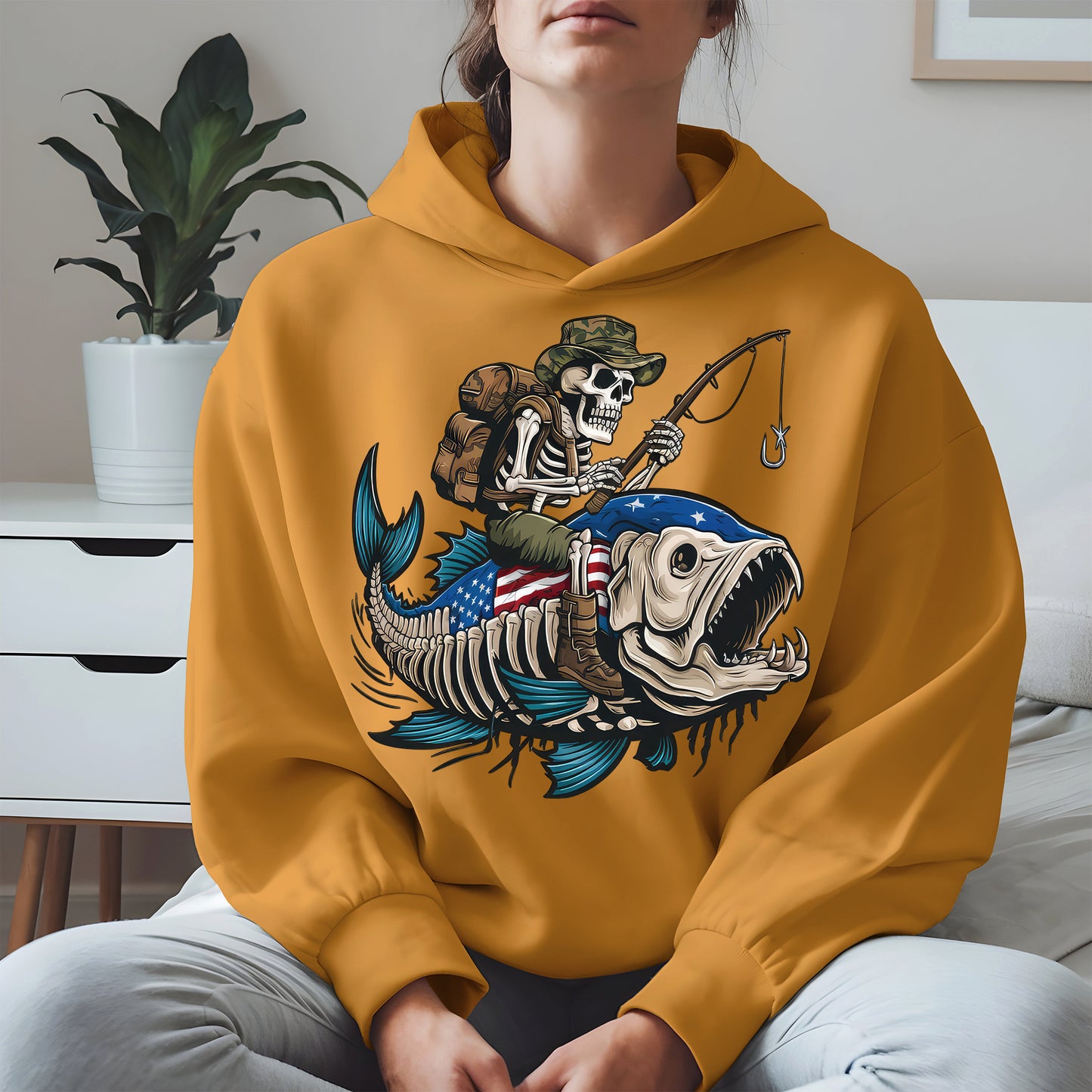 Patriotic Skeleton Fishing Shirt Hoodie Sweatshirt
