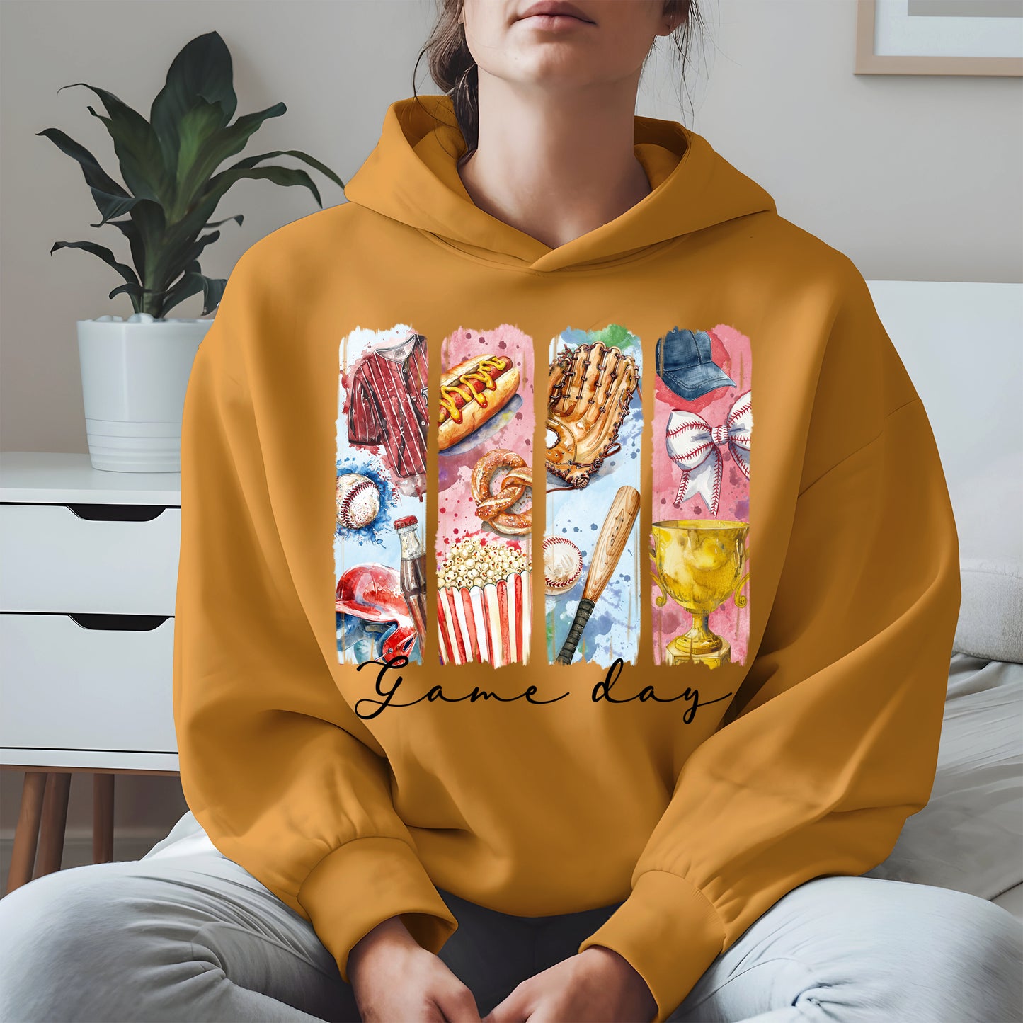 Watercolor Hotdog, Bat & Trophy Baseball Sport Shirt