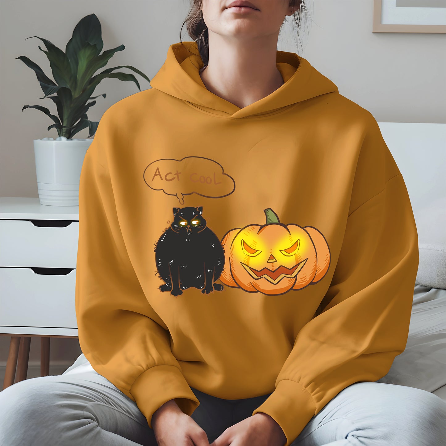 Act Cool - Black Cat & Pumpkin Halloween Tee