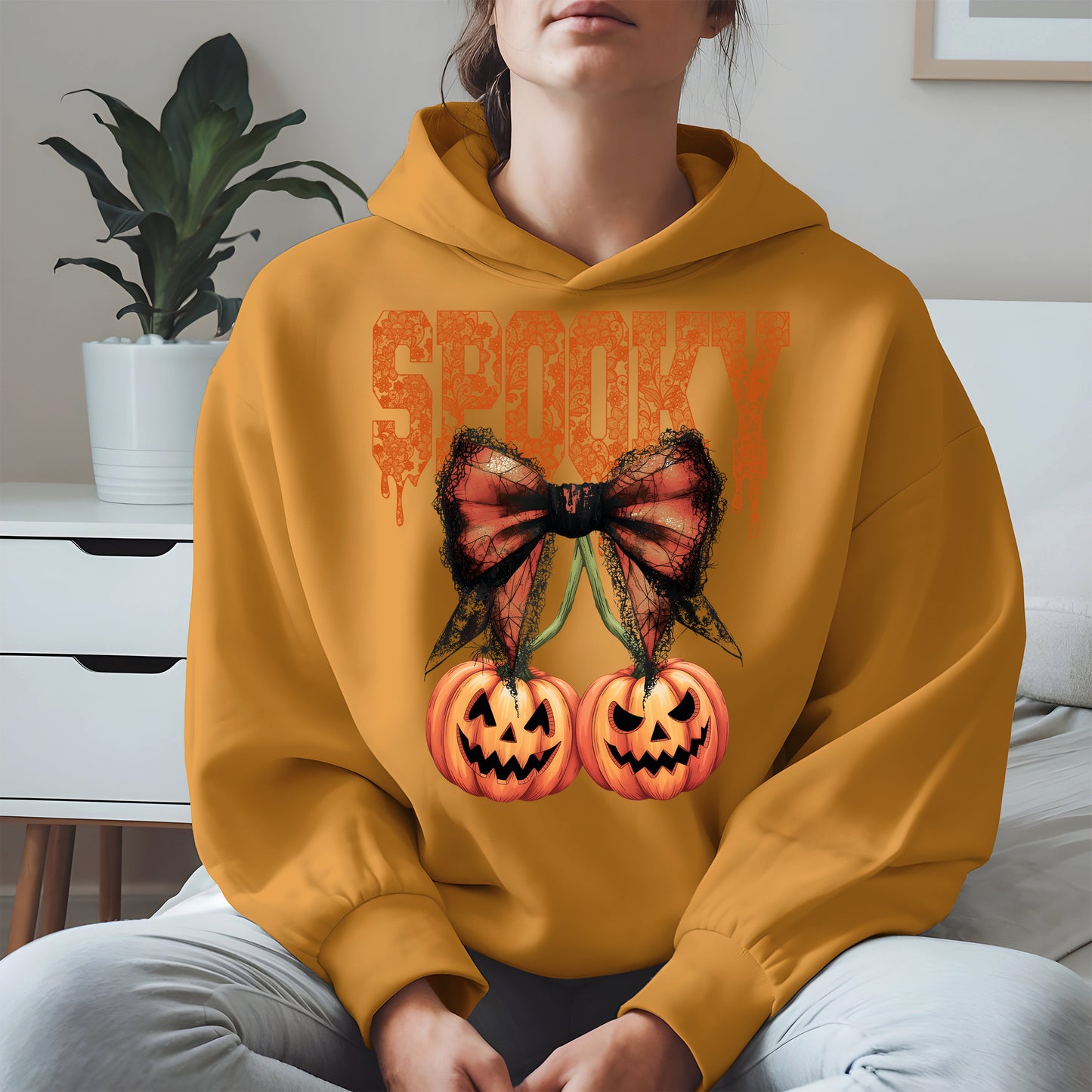 Spooky Bow Pumpkin Shirt Hoodie Sweatshirt for Halloween