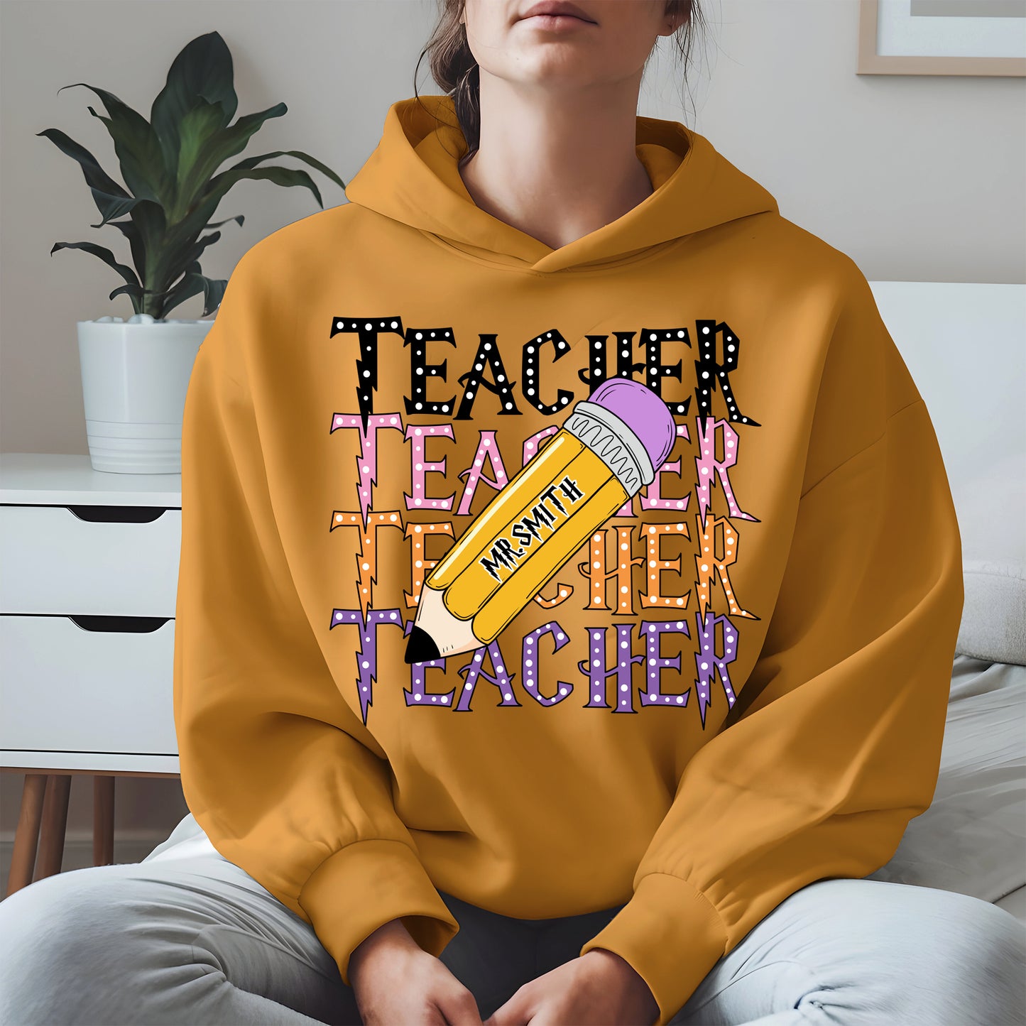 Retro Teacher Shirt with Personalized Pencil Name