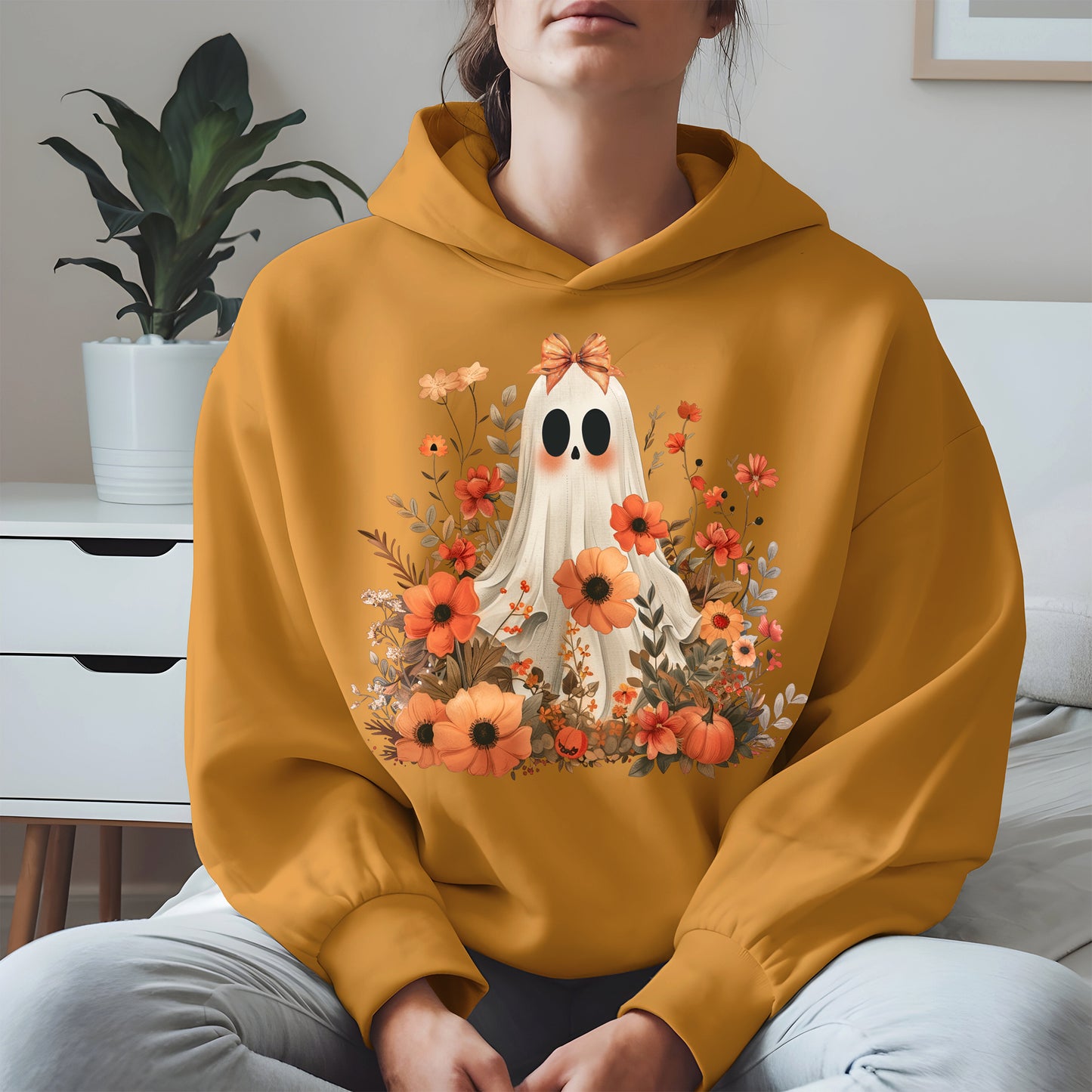 Autumn Ghost Floral Shirt Cute Fall Halloween Tee