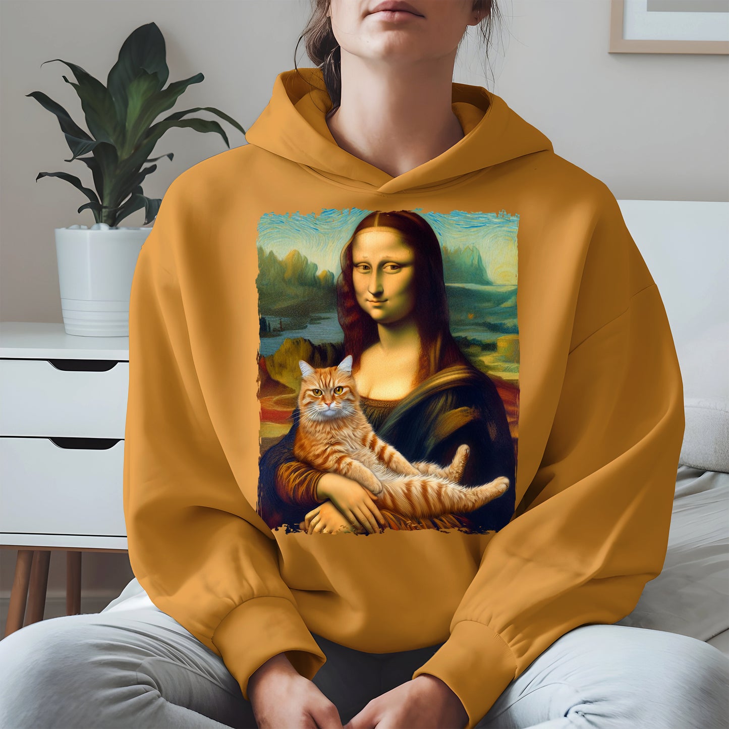 Mona Lisa Holding Orange Cat Shirt Hoodie Sweatshirt