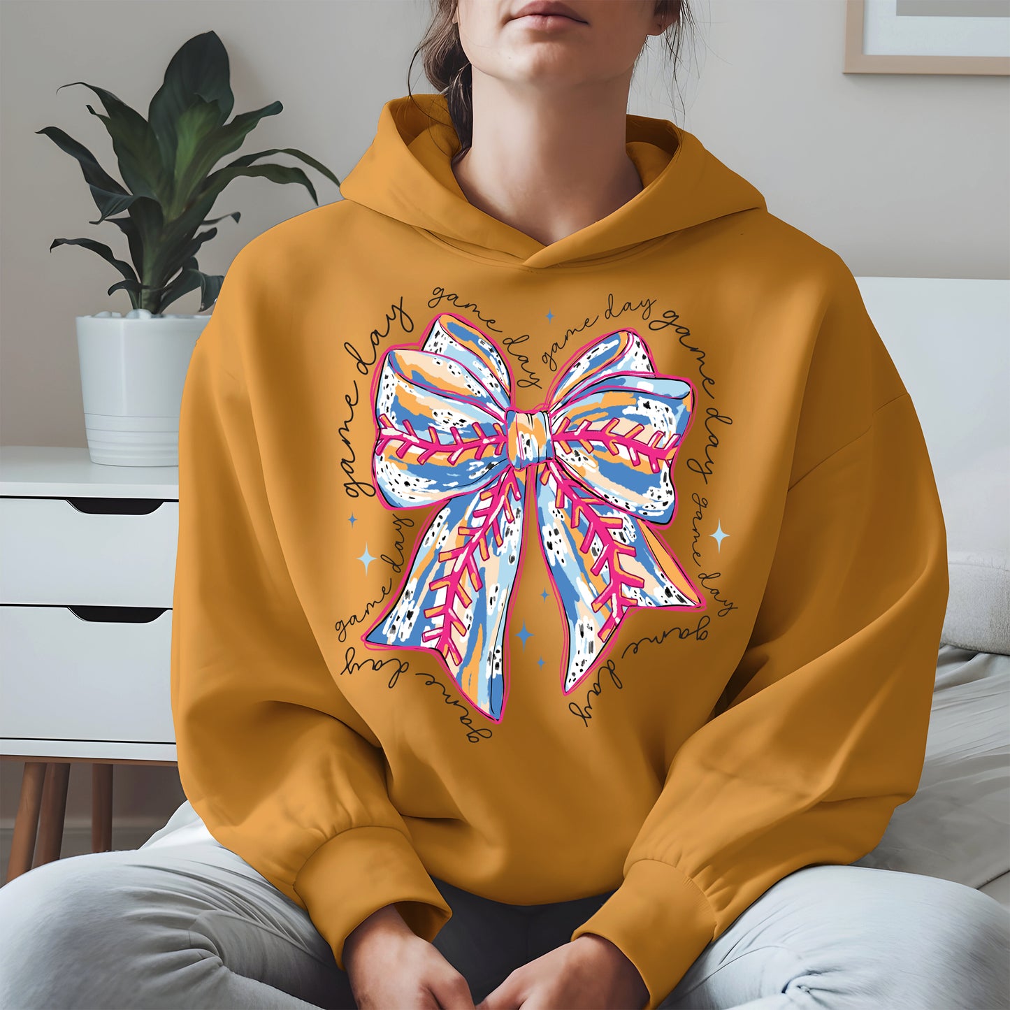 Game Day Bow Shirt Sport Tee Hoodie Sweatshirt for Baseball Fans