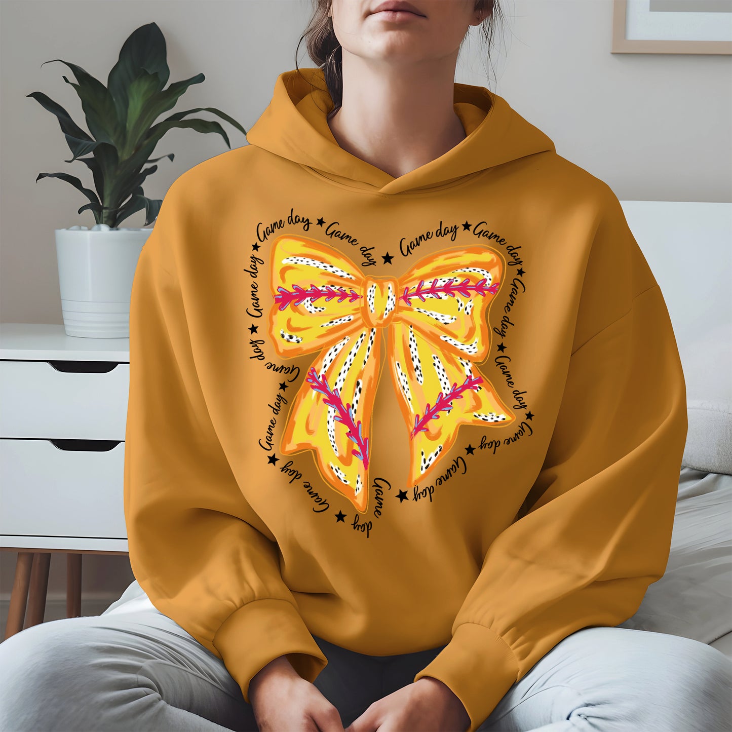 Yellow Baseball Bow Shirt Sport Tee Hoodie Sweatshirt Gift for Fans