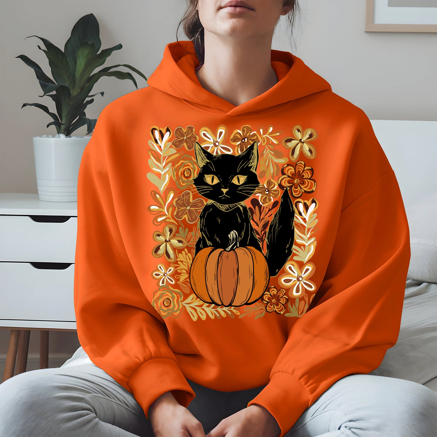 Floral Black cat Pumpkin halloween shirt