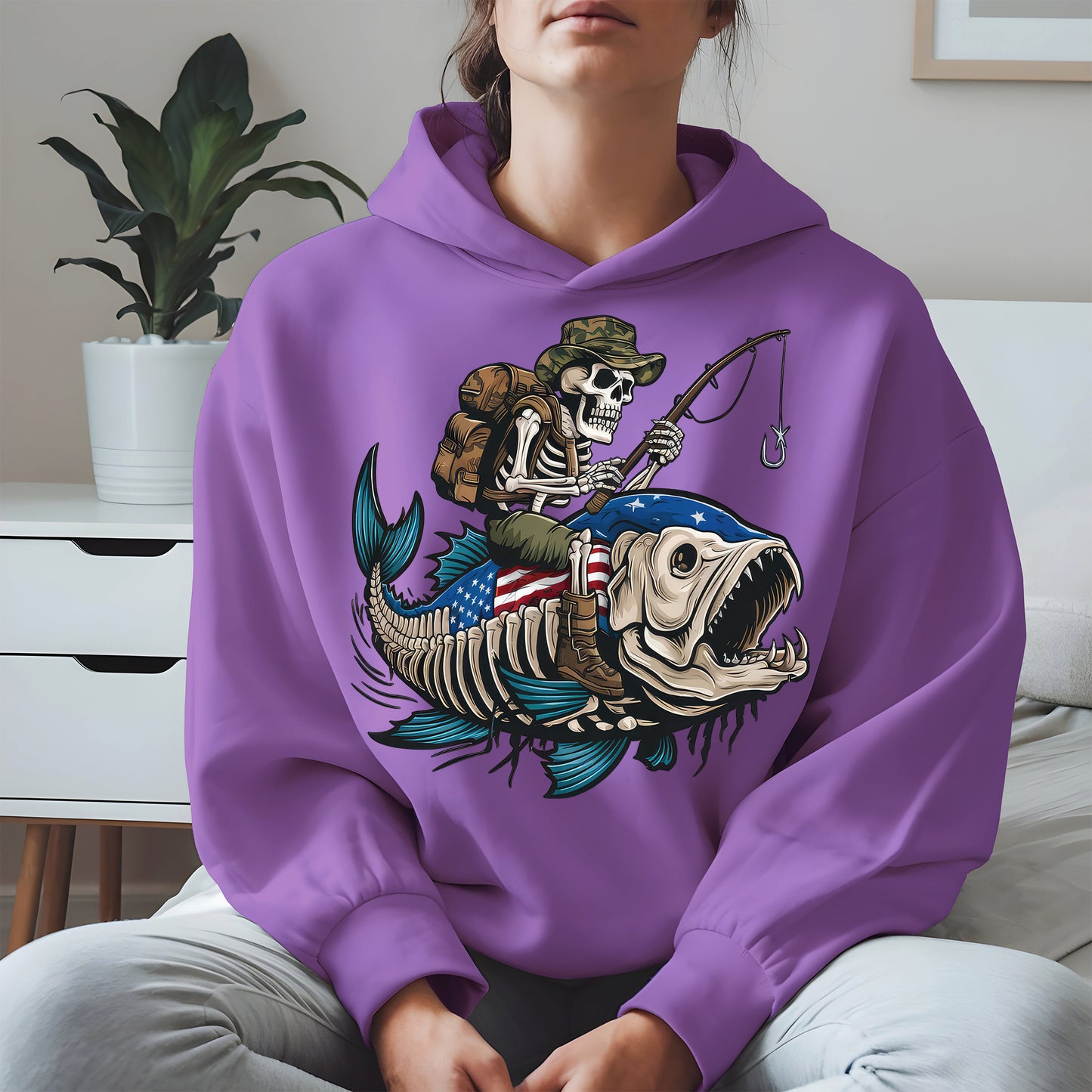 Patriotic Skeleton Fishing Shirt Hoodie Sweatshirt