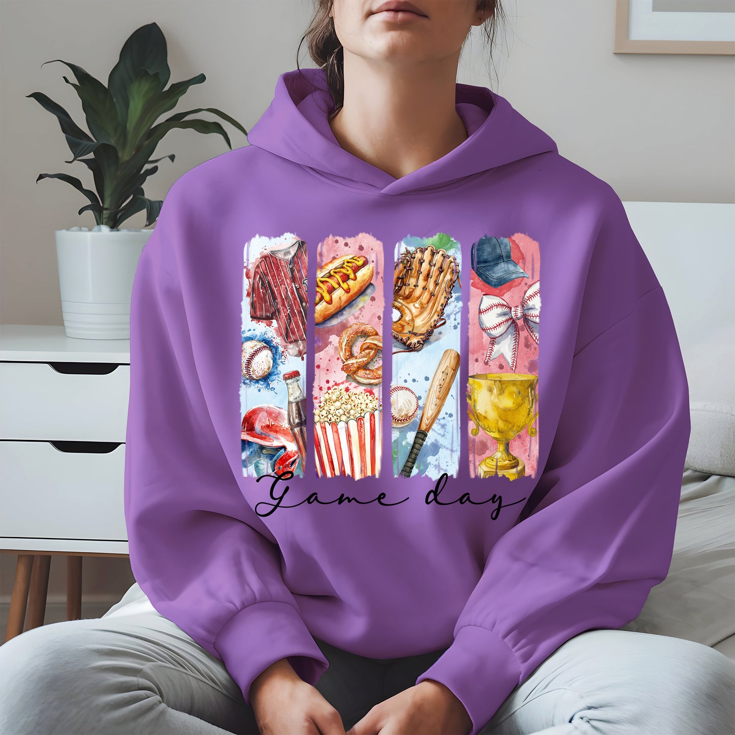 Watercolor Hotdog, Bat & Trophy Baseball Sport Shirt