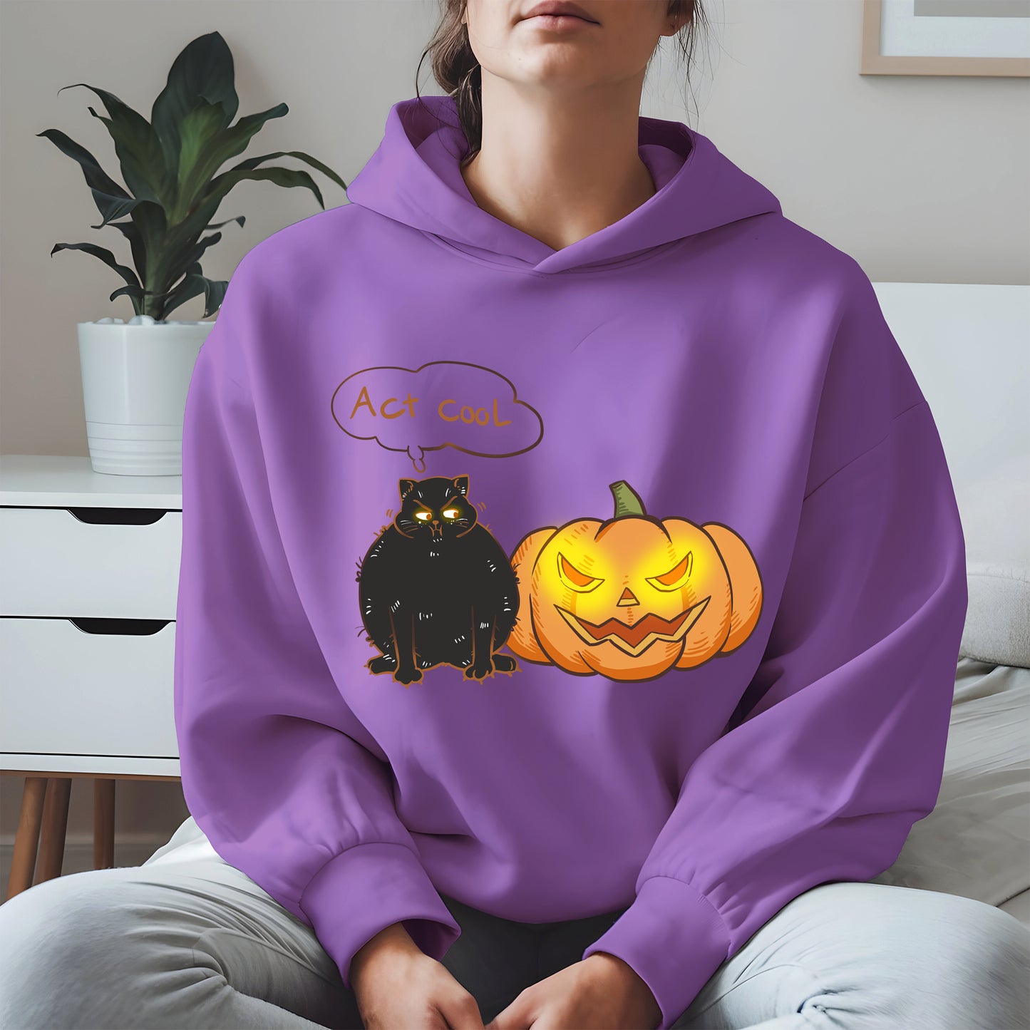 Act Cool - Black Cat & Pumpkin Halloween Tee