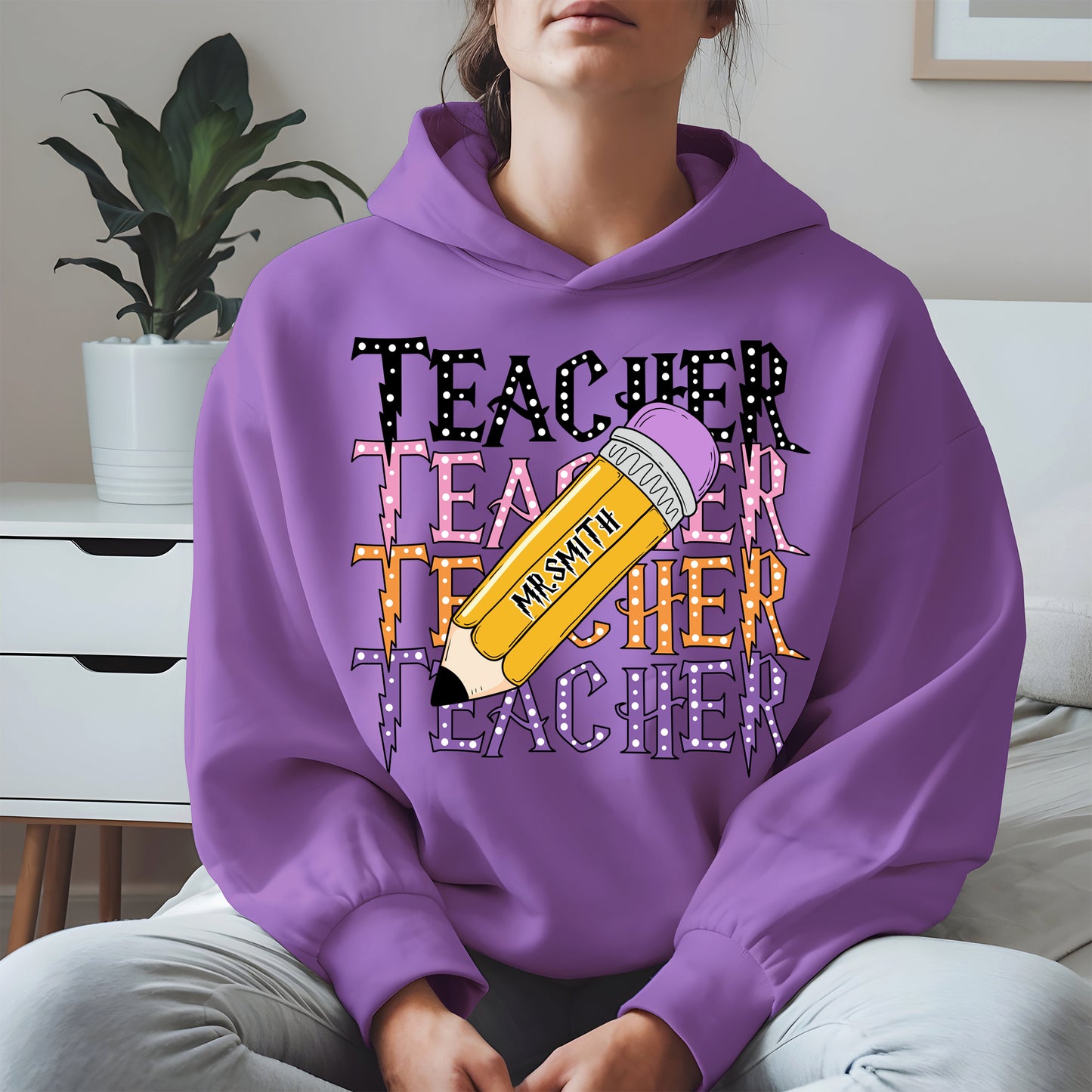 Retro Teacher Shirt with Personalized Pencil Name