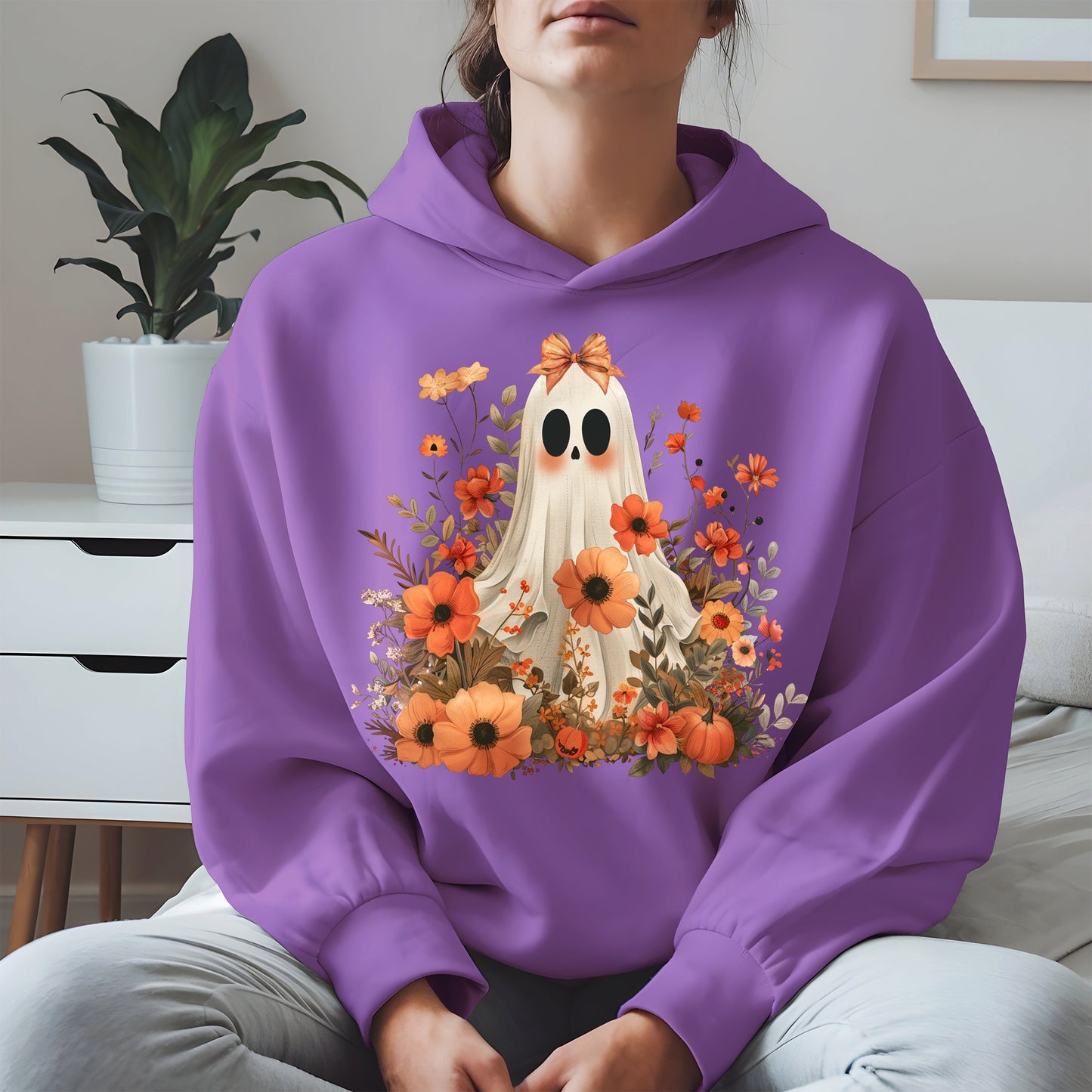 Autumn Ghost Floral Shirt Cute Fall Halloween Tee