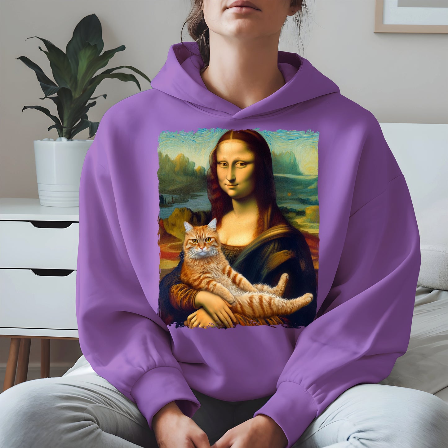 Mona Lisa Holding Orange Cat Shirt Hoodie Sweatshirt