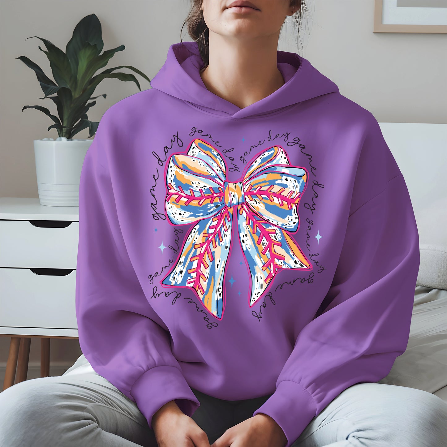 Game Day Bow Shirt Sport Tee Hoodie Sweatshirt for Baseball Fans
