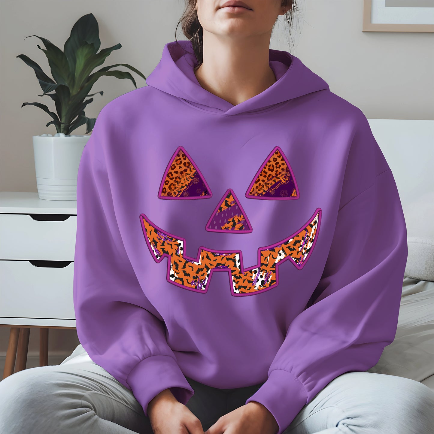Pumpkin Face Faux Embroidery shirt