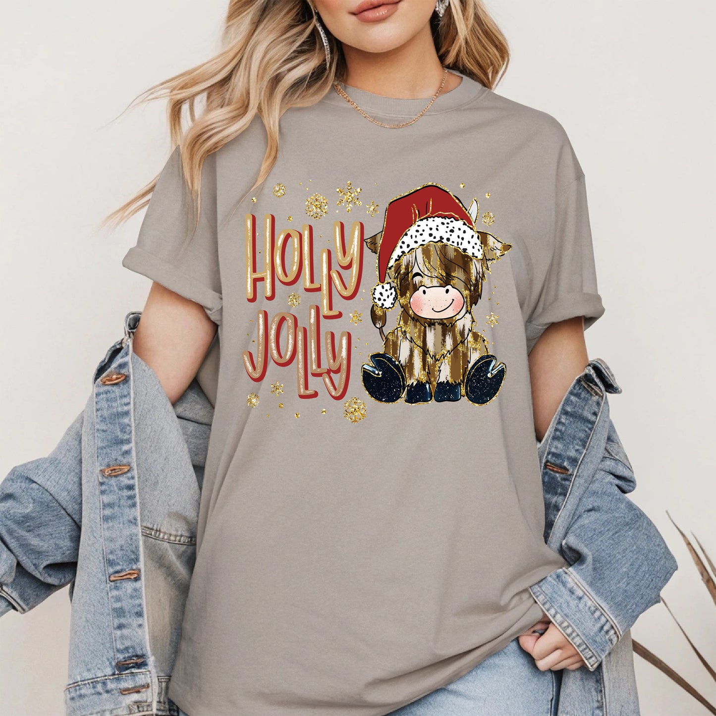 Holly Jolly Christmas Cow Santa Shirt