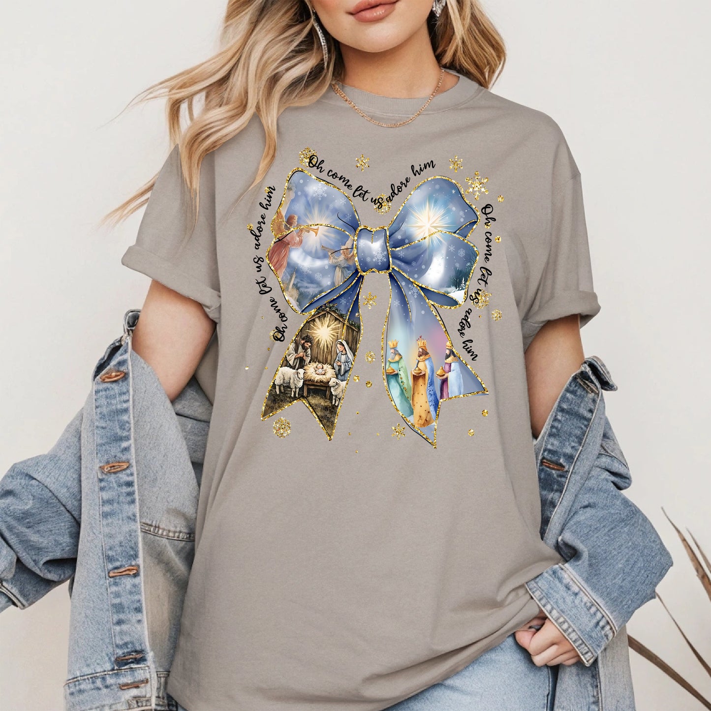 Oh Come Let Us Adore Him Nativity Christmas Shirt