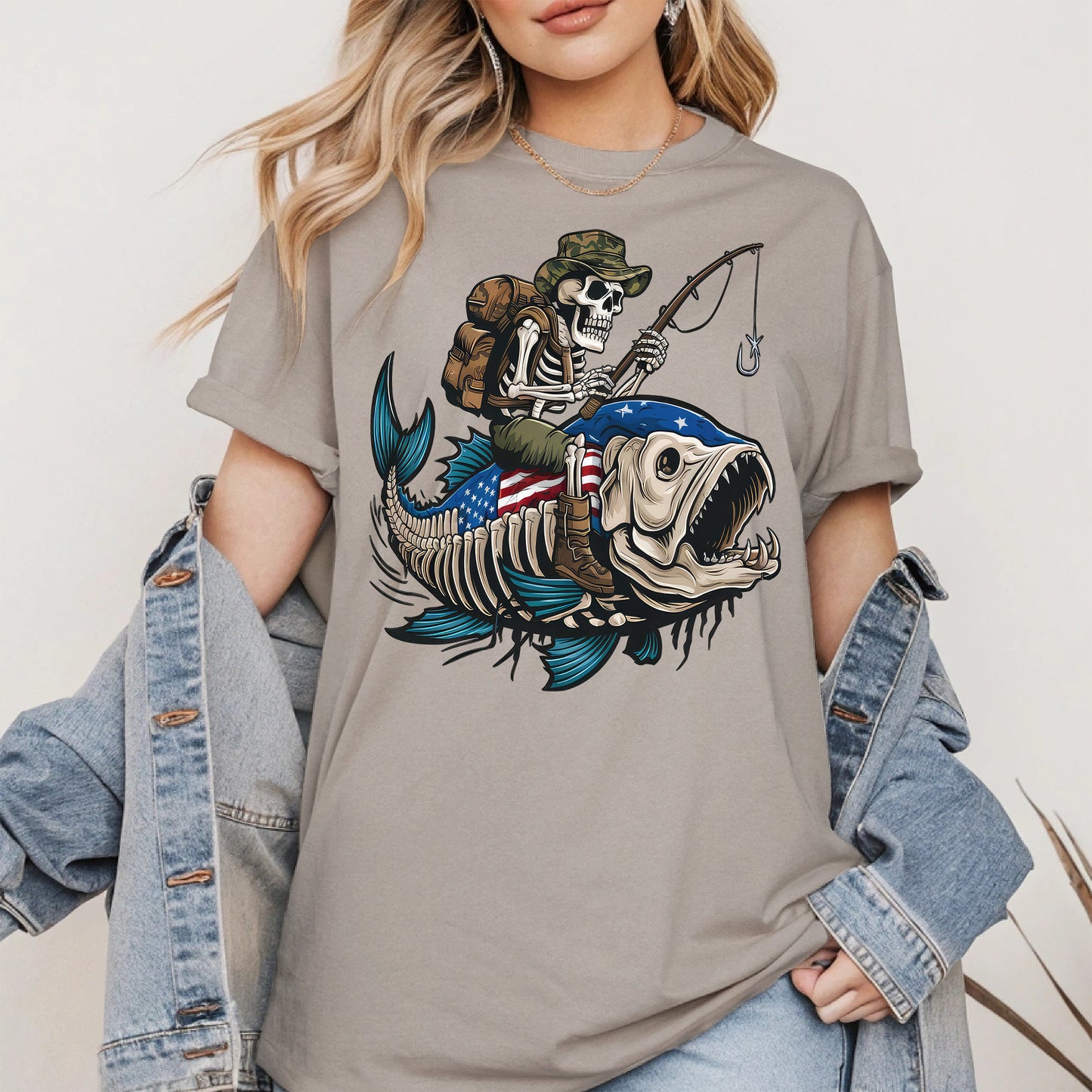 Patriotic Skeleton Fishing Shirt Hoodie Sweatshirt
