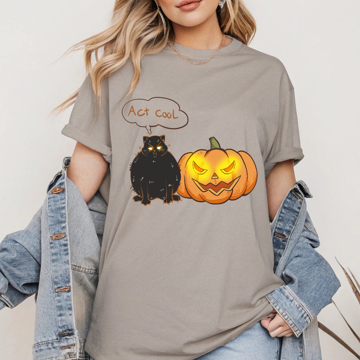 Act Cool - Black Cat & Pumpkin Halloween Tee