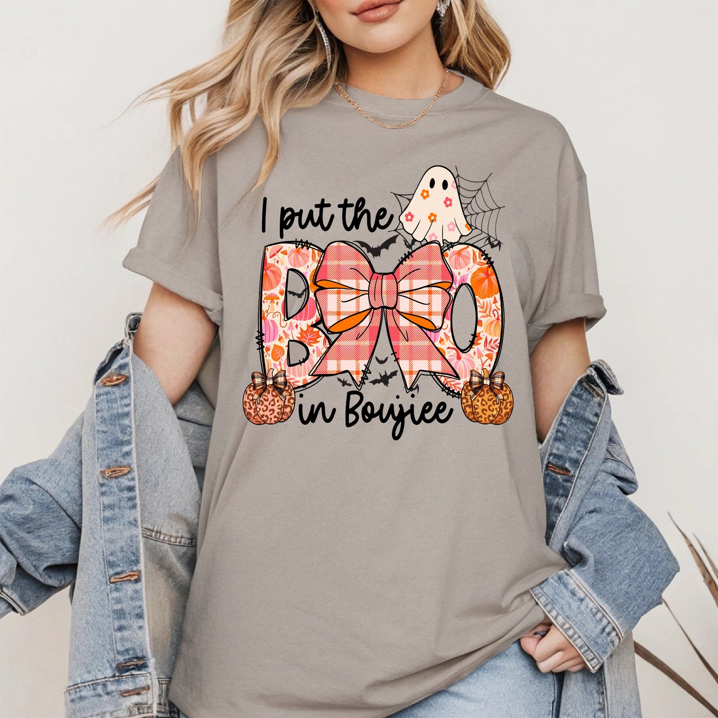 BOO Cute Halloween Shirt Hoodie Sweatshirt with Ghost and Bow