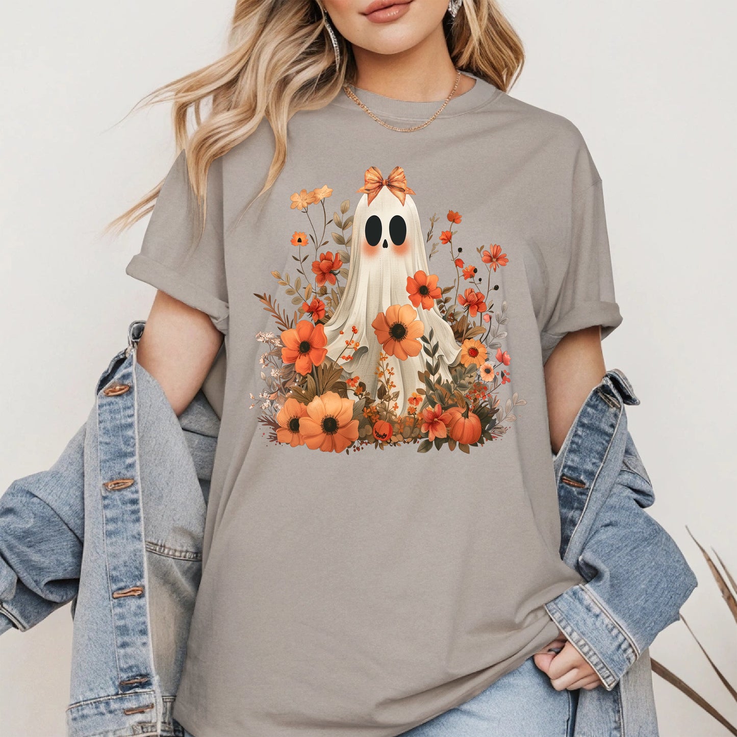 Autumn Ghost Floral Shirt Cute Fall Halloween Tee