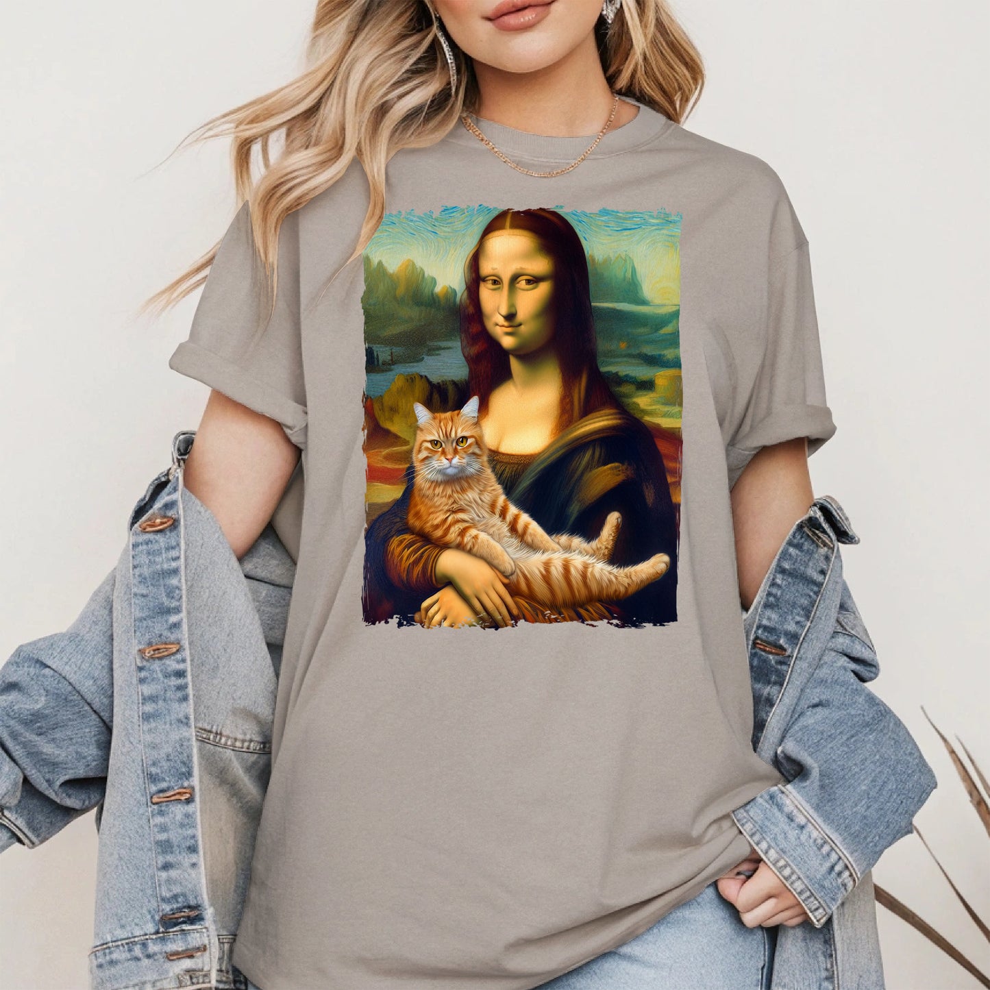 Mona Lisa Holding Orange Cat Shirt Hoodie Sweatshirt