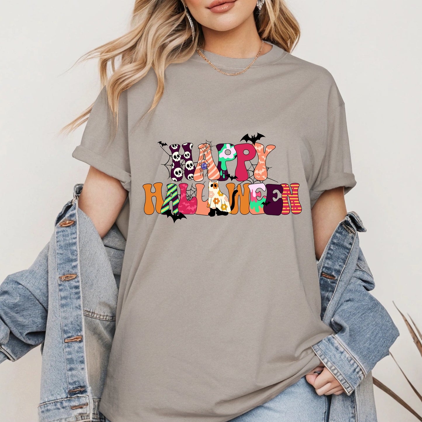 Colorful Ghost Pumpkin Retro Halloween Shirt