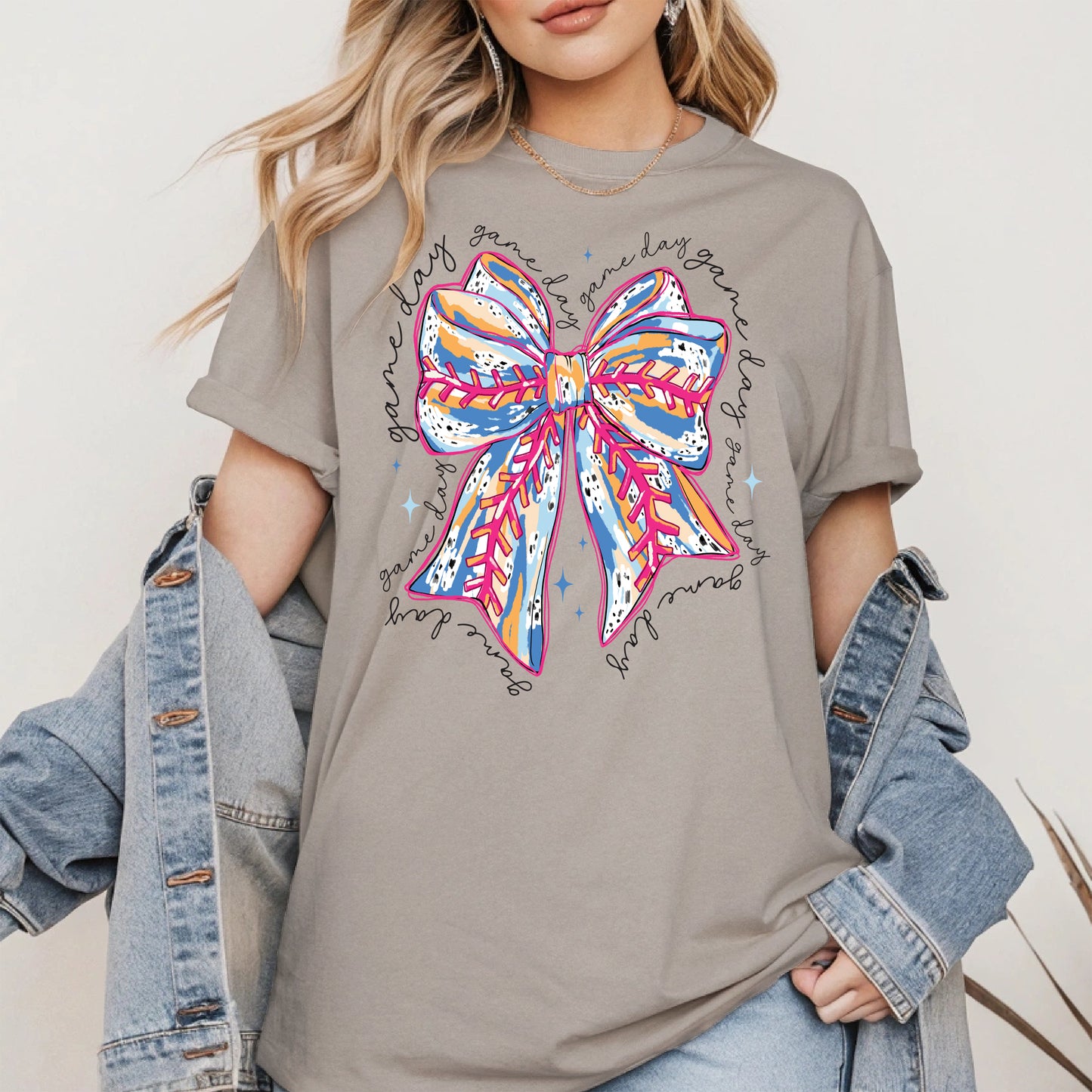 Game Day Bow Shirt Sport Tee Hoodie Sweatshirt for Baseball Fans