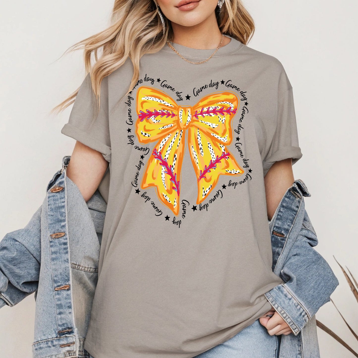 Yellow Baseball Bow Shirt Sport Tee Hoodie Sweatshirt Gift for Fans
