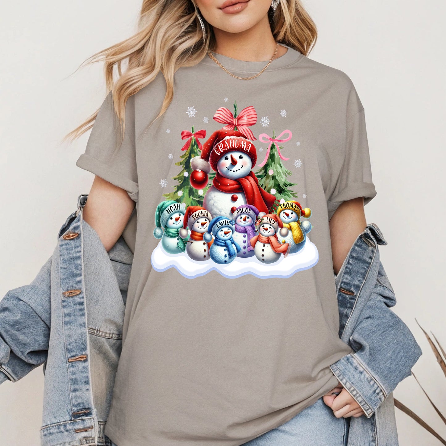Personalized Snowman Family Grandma Shirt