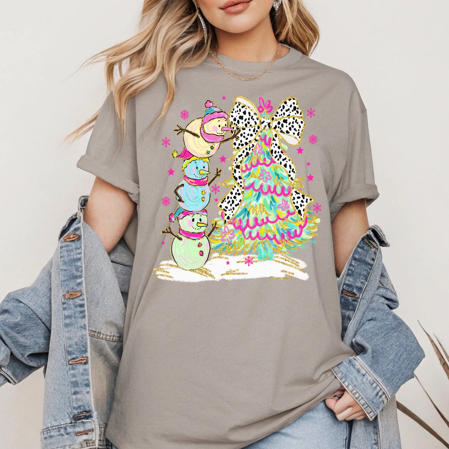 Stacked Snowmen and Christmas Tree Shirt