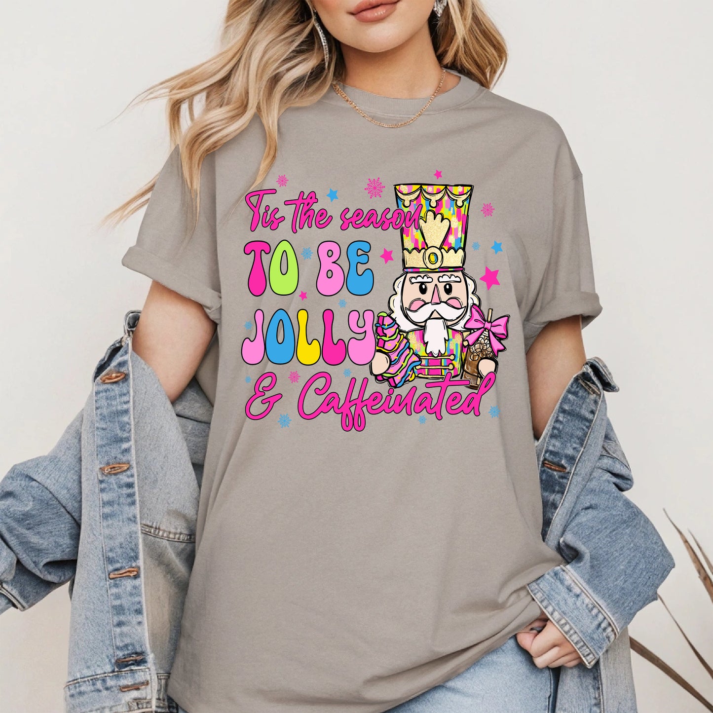 Tis the Season To Be Jolly and Caffeinated Christmas Shirt