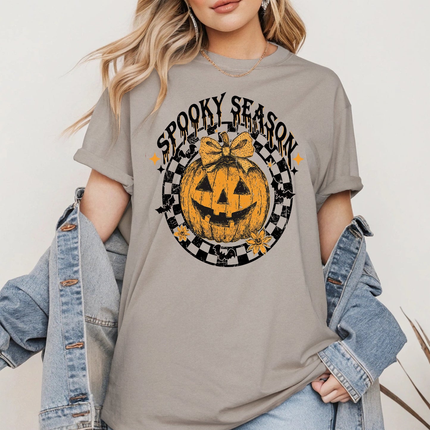 Spooky Season Halloween Pumpkin Checkered shirt