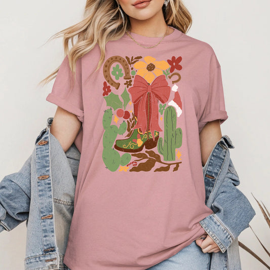 Western Christmas Cowboy Boot Shirt Hoodie
