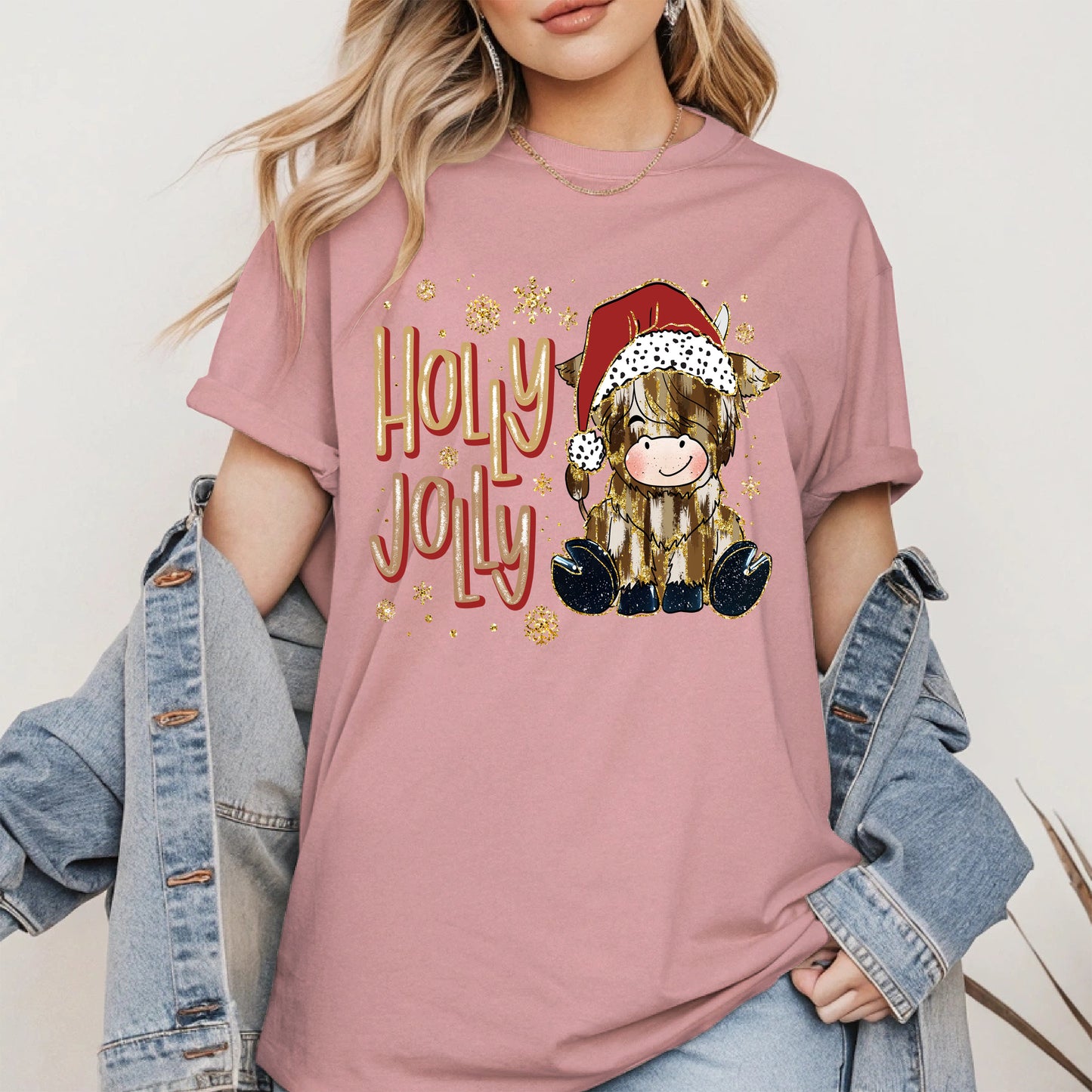 Holly Jolly Christmas Cow Santa Shirt