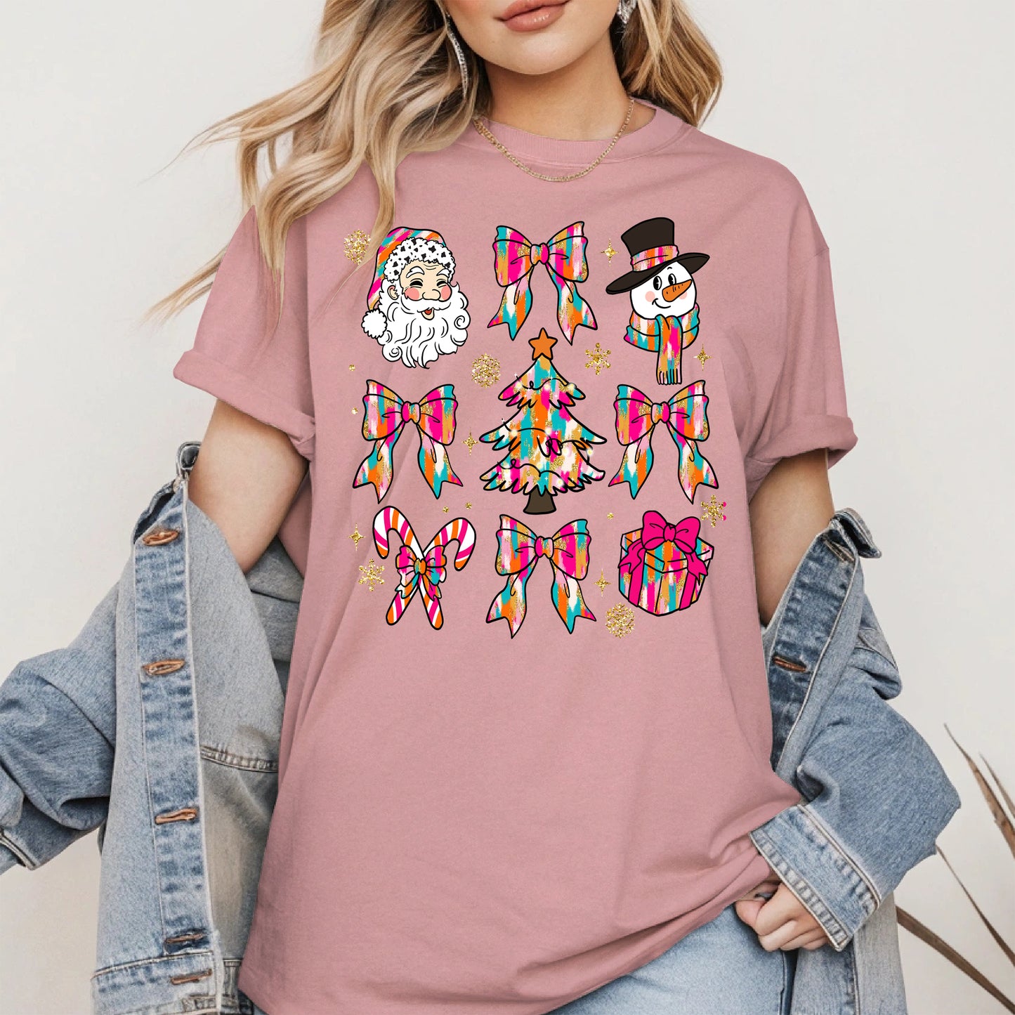 Colorful Brushstroke Santa Christmas Holiday Shirt