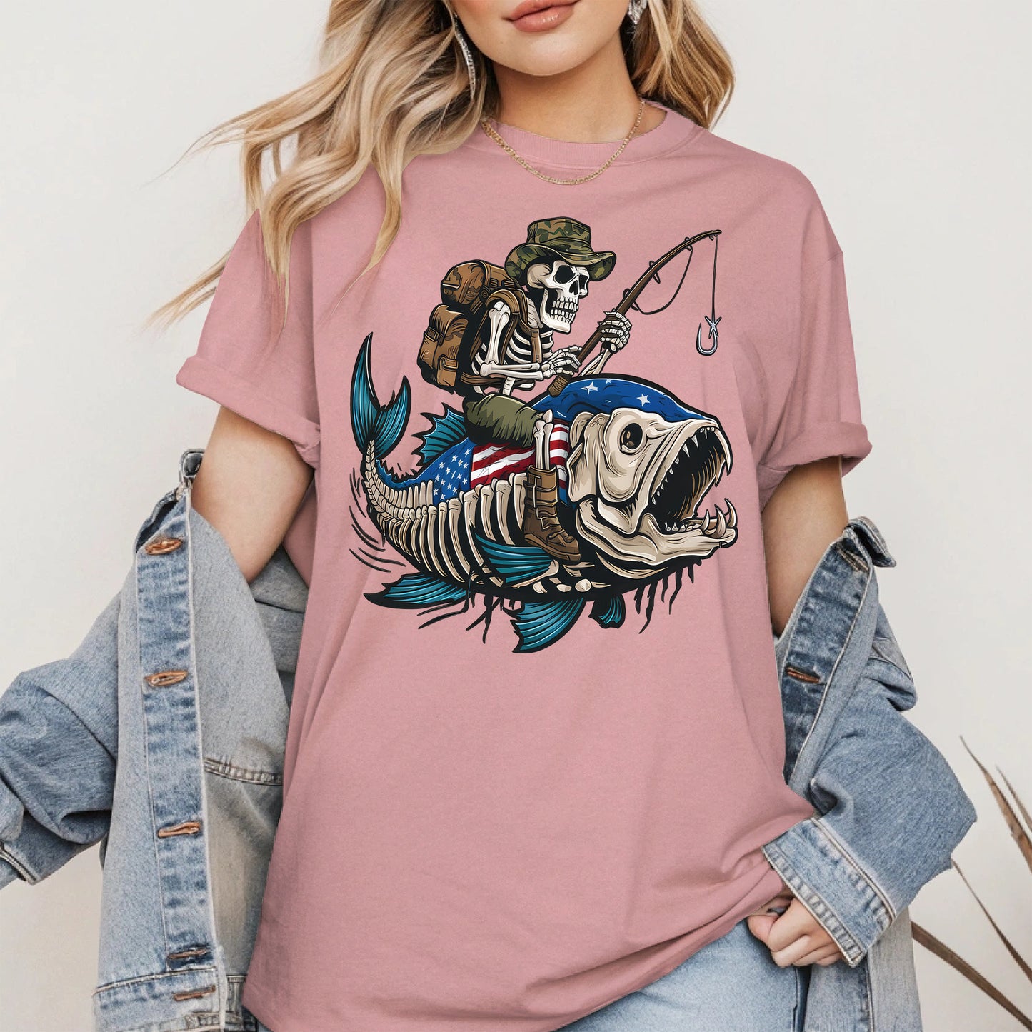 Patriotic Skeleton Fishing Shirt Hoodie Sweatshirt