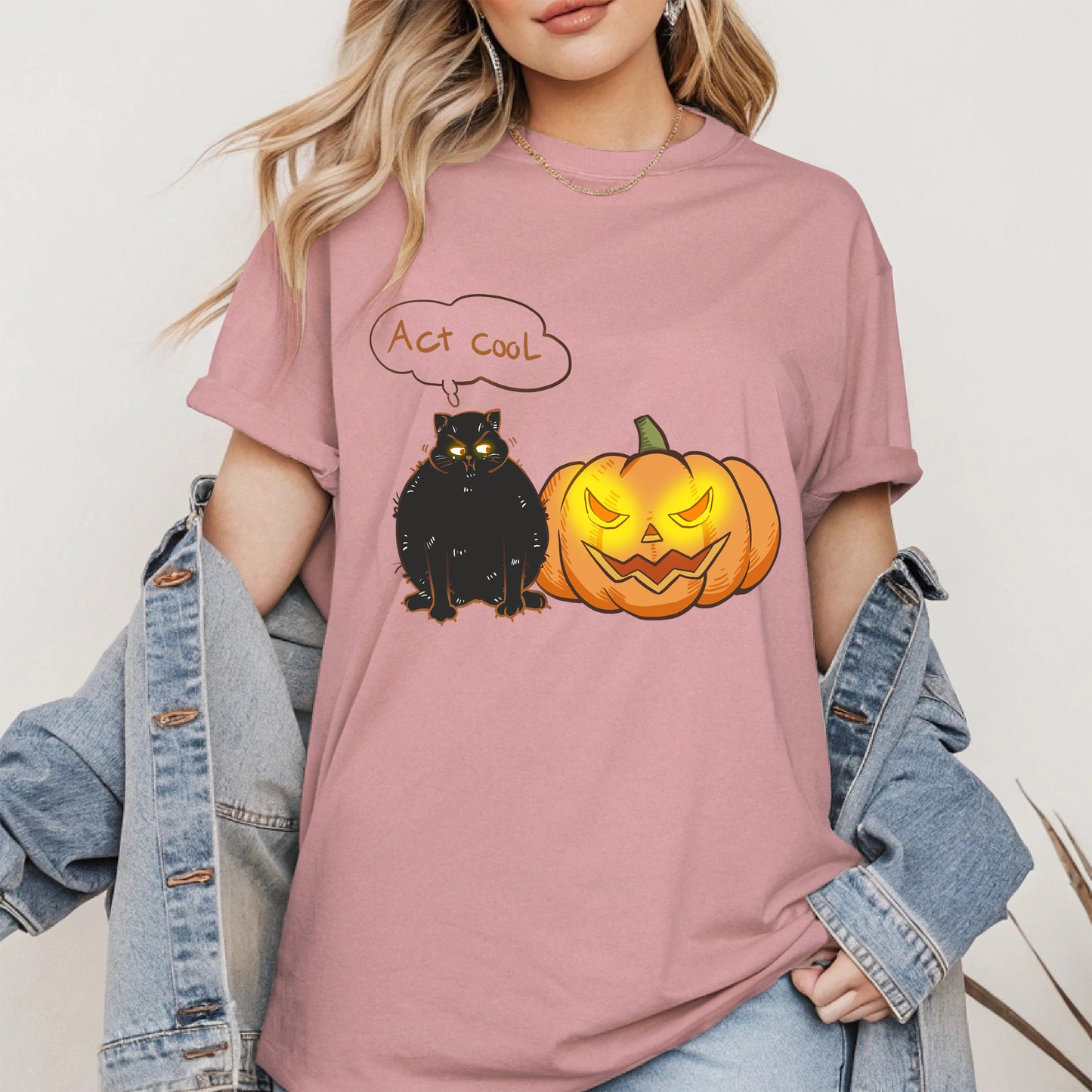 Act Cool - Black Cat & Pumpkin Halloween Tee
