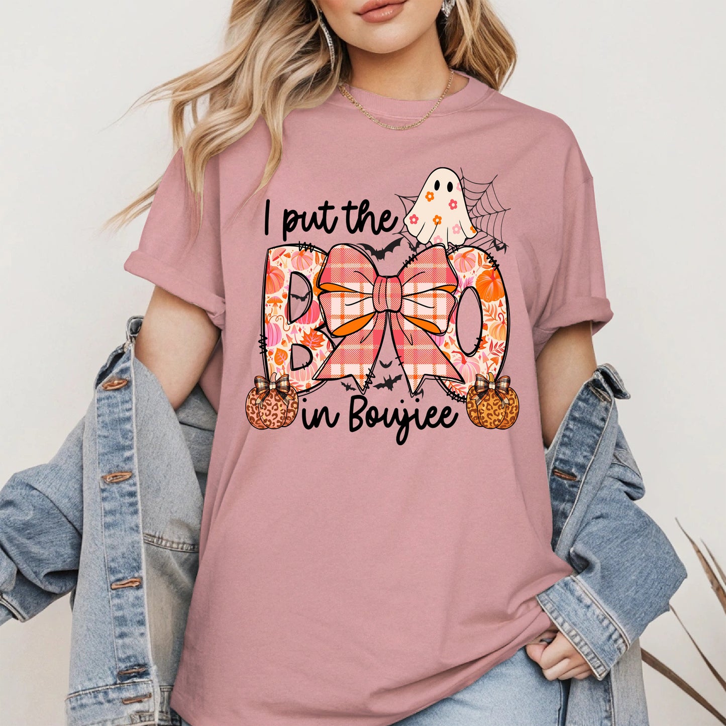 BOO Cute Halloween Shirt Hoodie Sweatshirt with Ghost and Bow