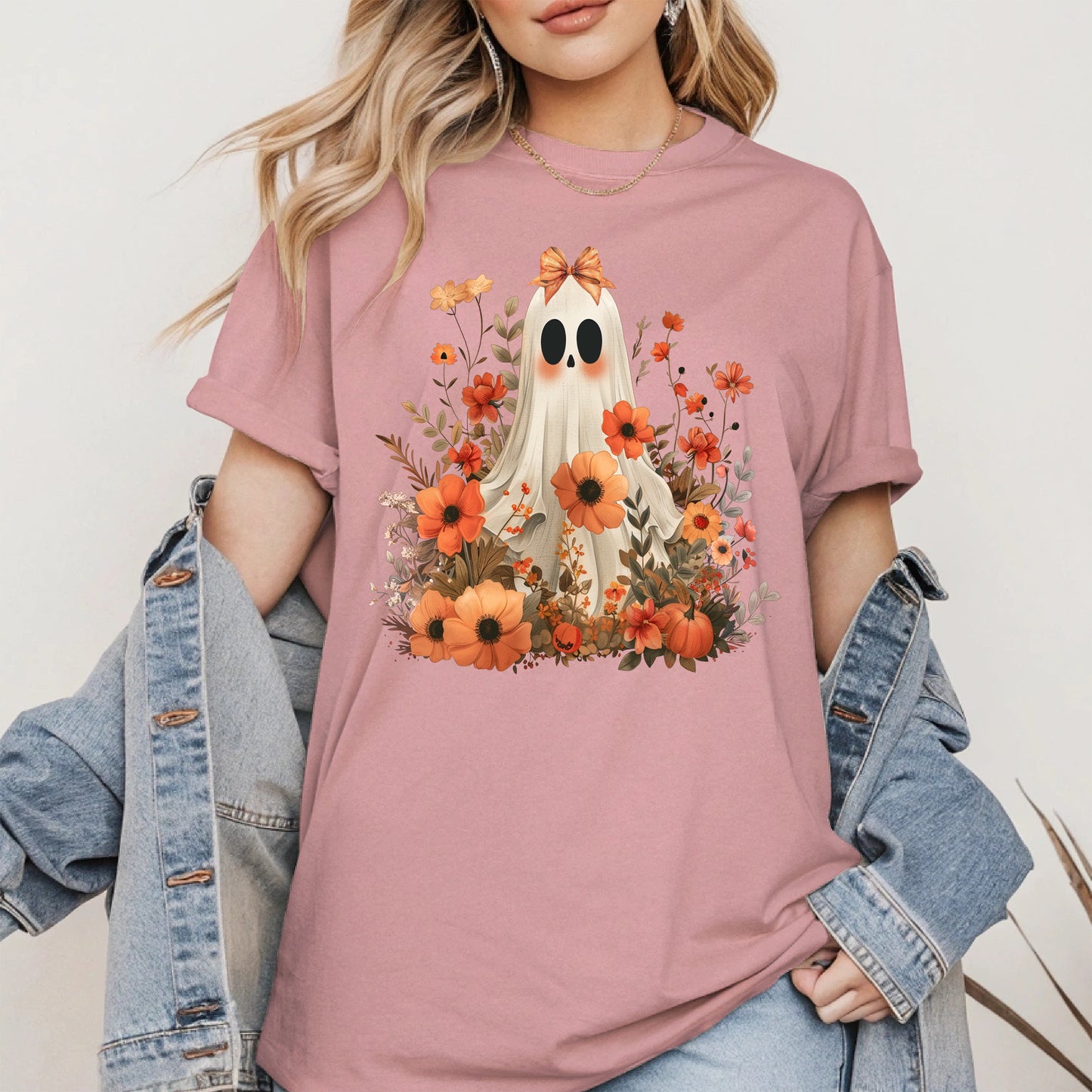 Autumn Ghost Floral Shirt Cute Fall Halloween Tee