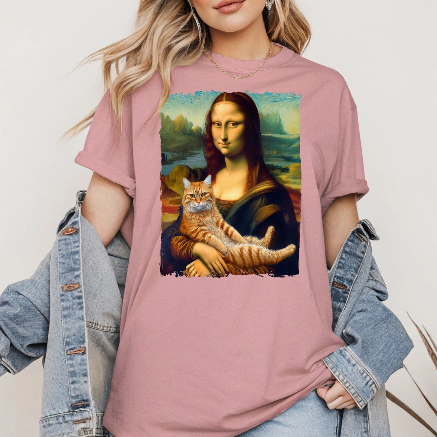 Mona Lisa Holding Orange Cat Shirt Hoodie Sweatshirt
