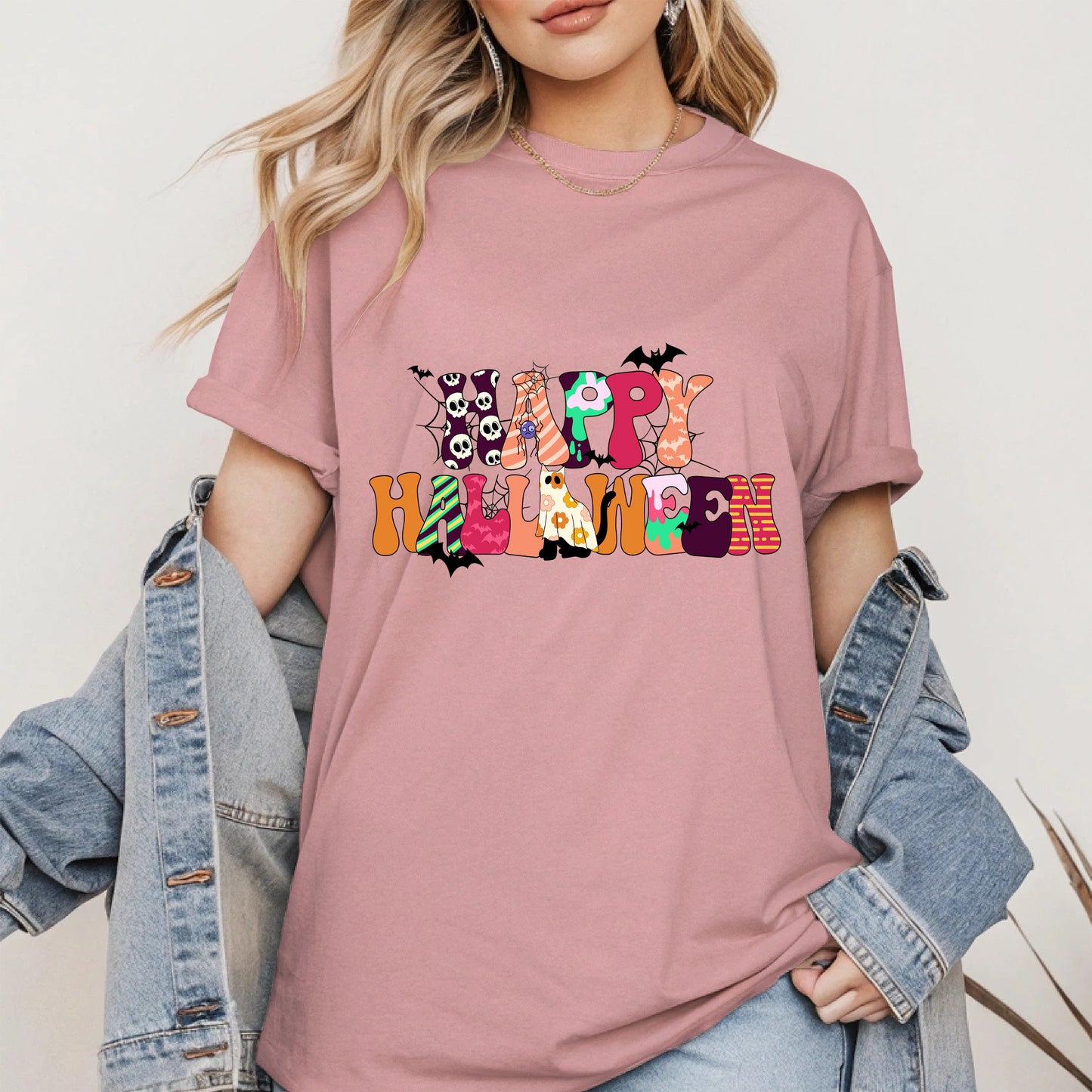 Colorful Ghost Pumpkin Retro Halloween Shirt